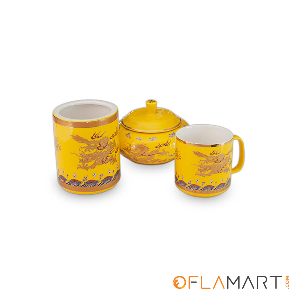 TEA SET PORSELIN KUNING